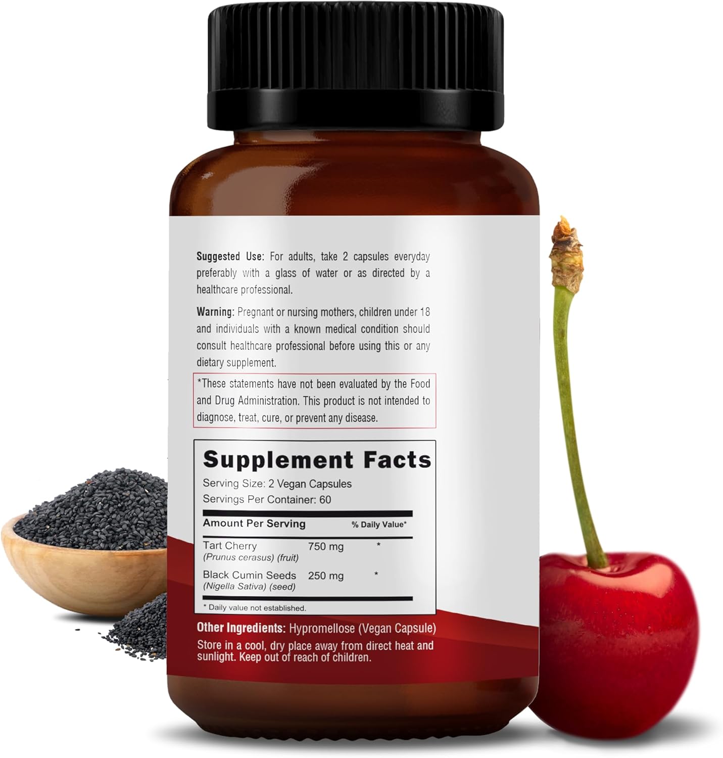 Nutrition, Extracto de cereza agria, mejorado con polvo de semilla negra, 120 cápsulas veganas, 500 mg por cápsula, antioxidante, ayuda a dormir,