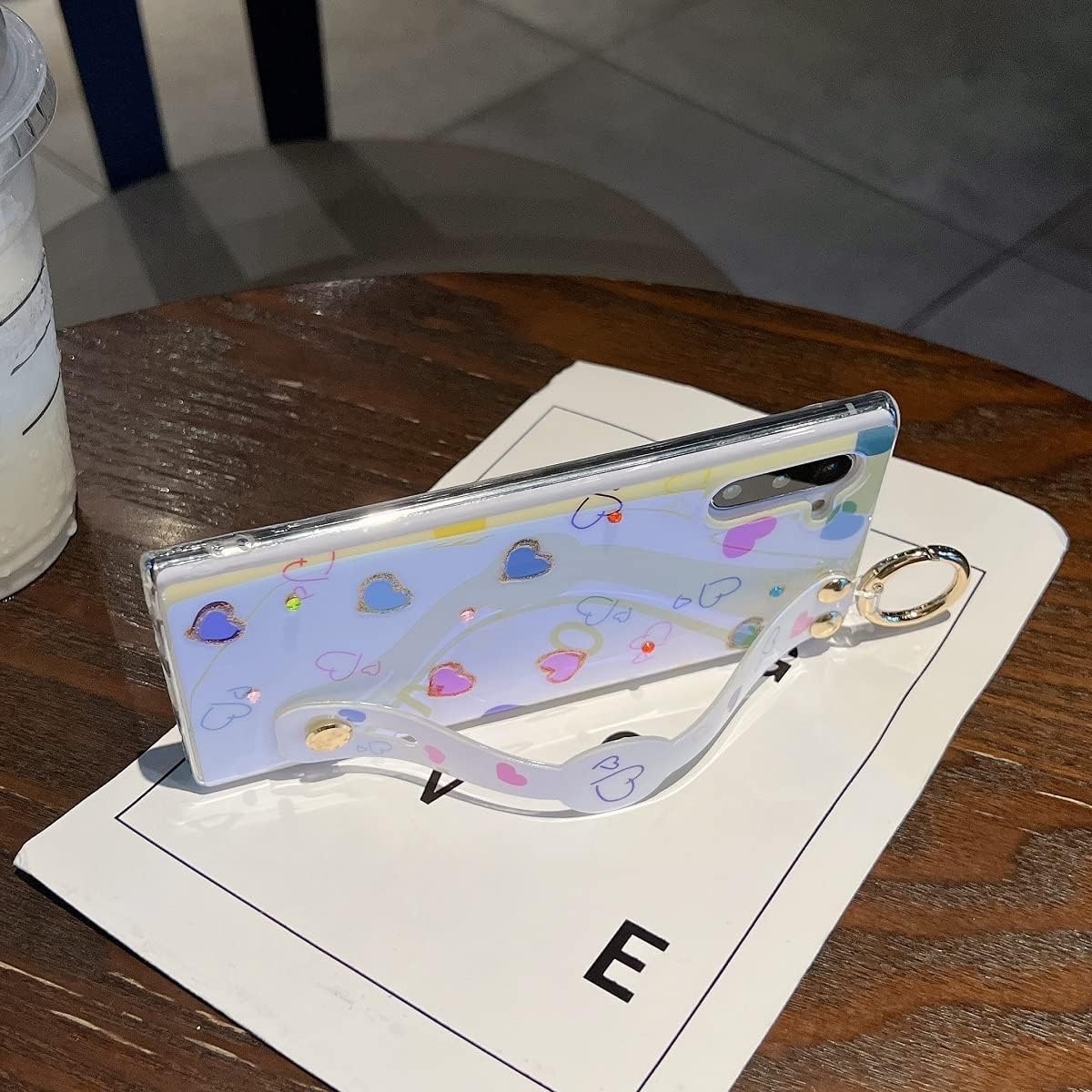 Lastma Funda para Samsung Galaxy Note 10 linda con correa de muñeca, función atril para Galaxy Note 10, funda con purpurina brillante de dibujos
