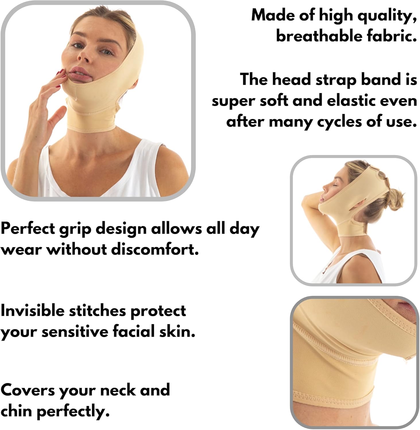 Vendaje de compresión poscirugía para el cuello y la barbilla, más delgado para la cara, ajuste de la papada, cobertura del cuello, correa de
