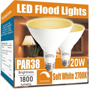 Par38 – Bombillas LED de inundación para exteriores, 2 unidades, regulables, color blanco suave, 2700 K, 20 W, reemplazo de hasta 200 W, 1800 LM, Par38 – Bombillas LED de inundación para exteriores, 2 unidades, regulables, color blanco suave, 2700 K, 20 W, reemplazo de hasta 200 W, 1800 LM,