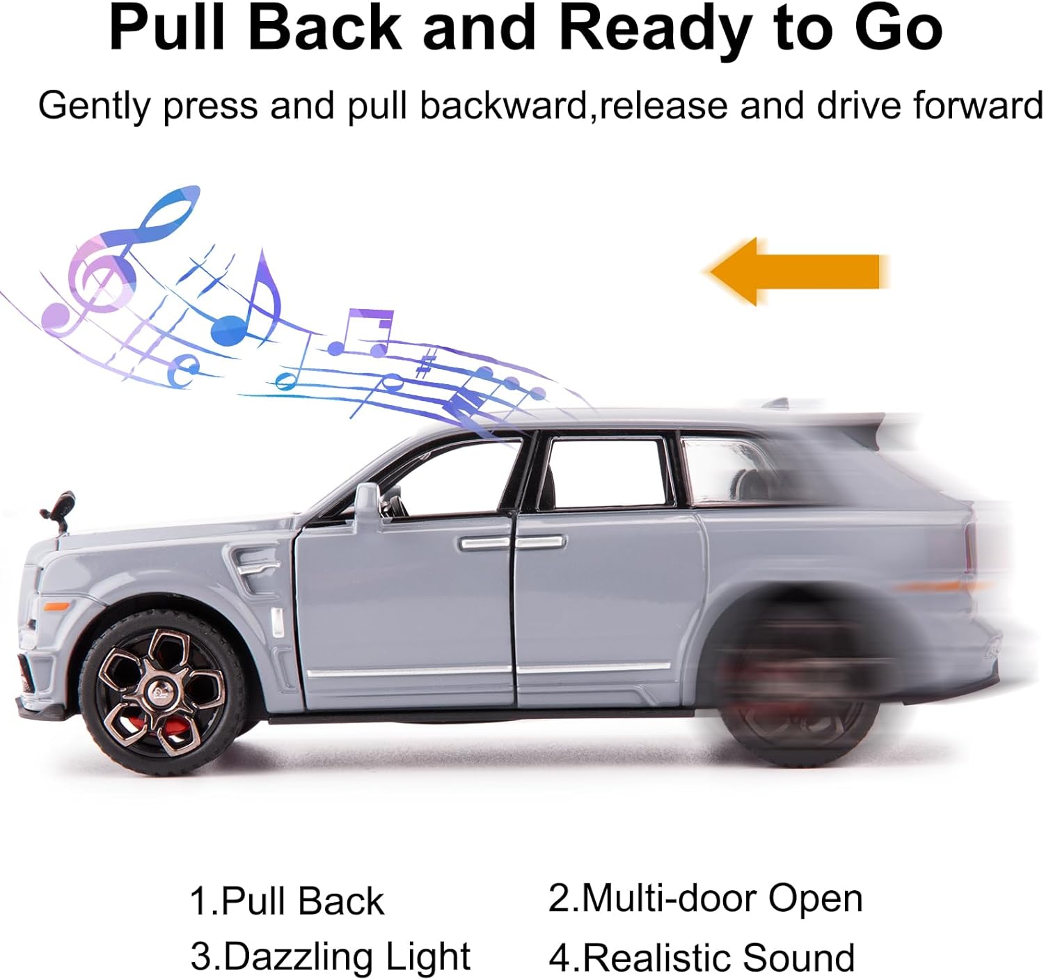 BDTCTK Compatible con el modelo de automóvil Rolls-Royce Cullinan 136, auto de juguete fundido a presión, puertas abiertas, luz y sonido, juguetes