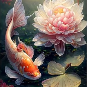 Lxmsja Kit de pintura 5D Good Luck Koi Fish Dimaond, kit de arte de diamantes de imitación de flores para bricolaje, manualidades redondas de Lxmsja Kit de pintura 5D Good Luck Koi Fish Dimaond, kit de arte de diamantes de imitación de flores para bricolaje, manualidades redondas de