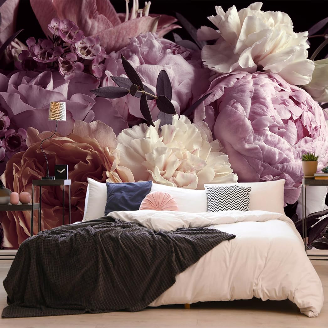 Papel tapiz floral de peonía rosa para dormitorio, sala de estar, baño, oficina (no se pega ni se pega)