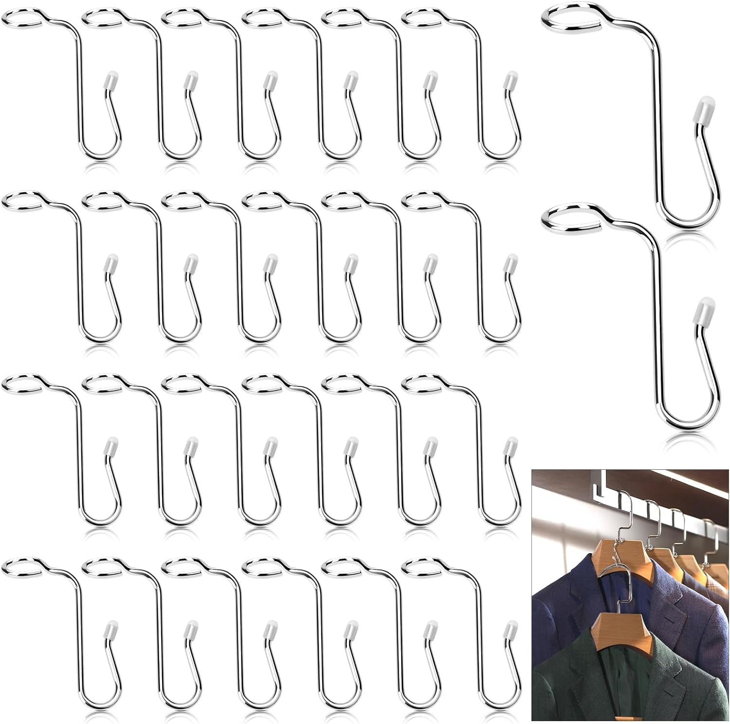 50 ganchos de metal para colgar ropa estable para diferentes perchas de ropa, 0.34 pulgadas de diámetro, color plateado