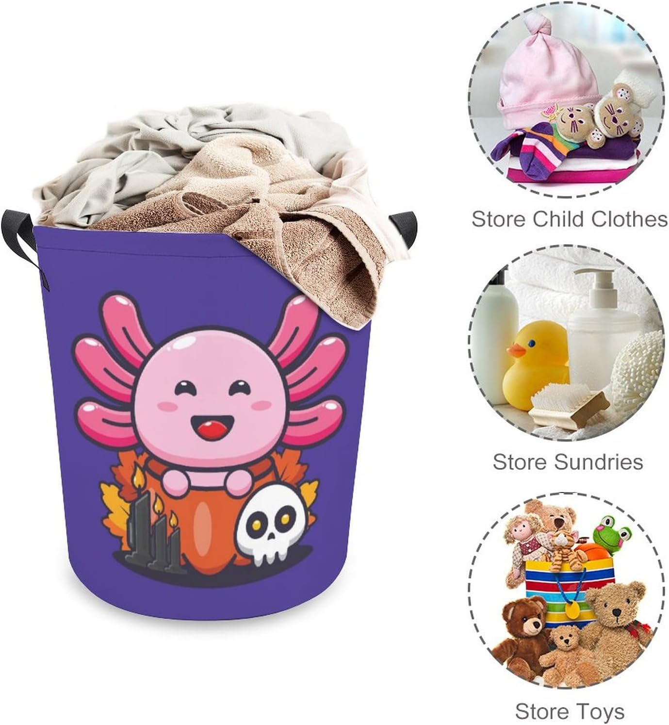Cesto de ajolote rosa en calabaza para ropa sucia, lindo diseño de dibujos animados de Halloween, cestas plegables para ropa sucia, cesta de ropa,