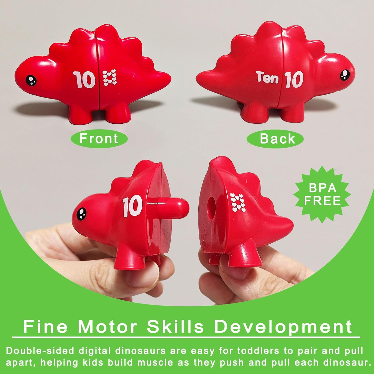 Juguetes de dinosaurio a juego número 1-10, juguetes de motricidad fina, juego de dino Match preescolar, juguetes educativos Montessori de