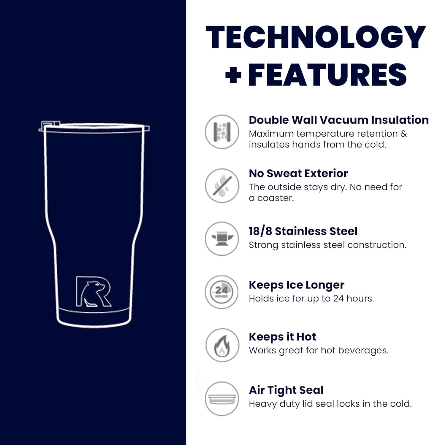RTIC Vaso aislado de acero inoxidable de 20 onzas con tapa, a prueba de derrames, bebidas calientes y frías, taza térmica portátil para automóvil,
