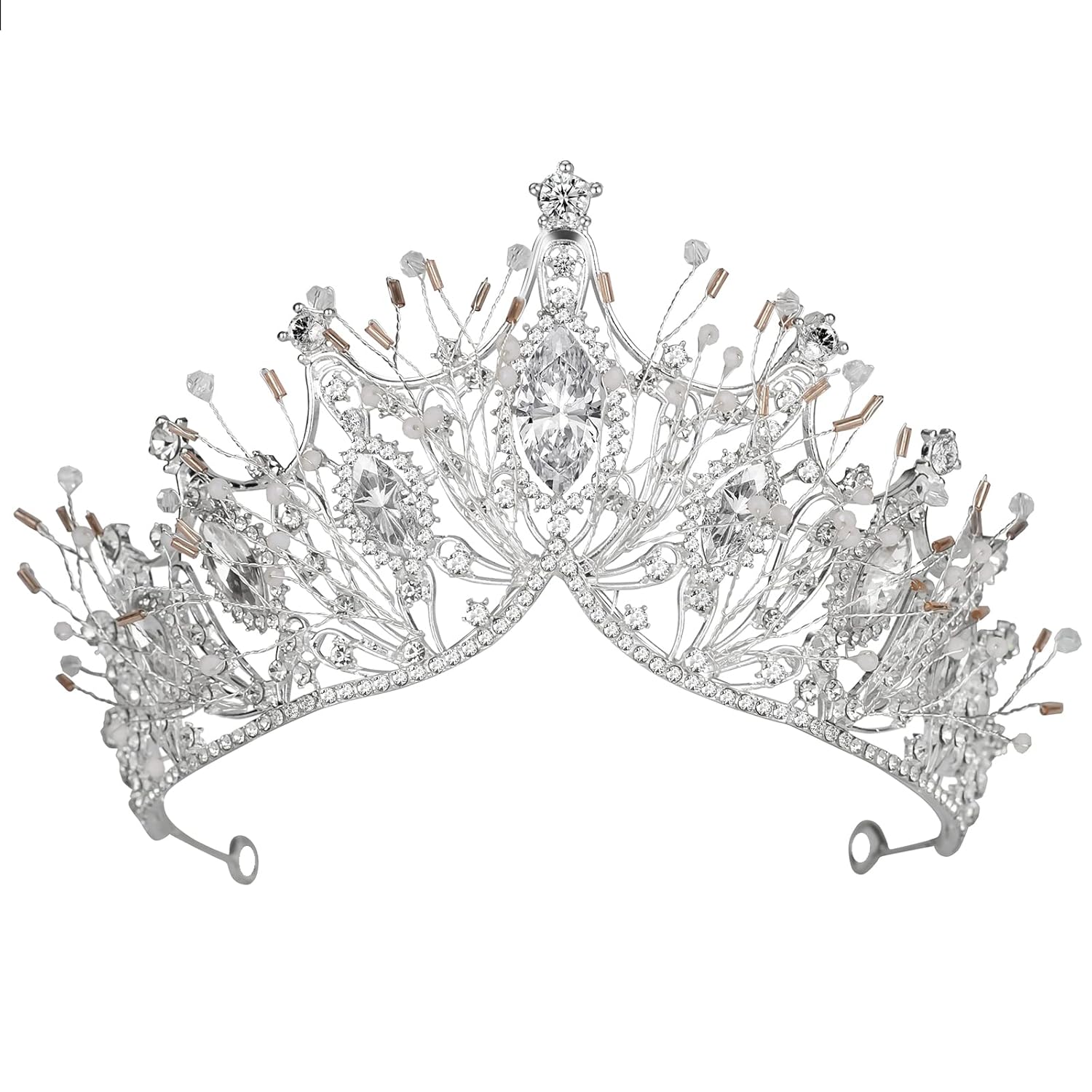 Yolmina Corona barroca de reina, corona de boda plateada y tiara para novia, hecha a mano, diadema de diamantes de imitación de cristal de princesa