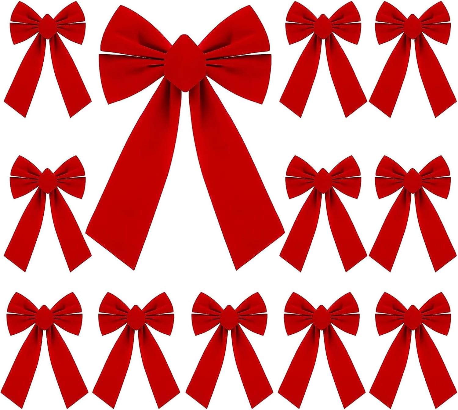 Paquete de 12 lazos de Navidad de terciopelo rojo, lazo grande de 9 x 11 pulgadas para decoración de árbol de Navidad, grandes lazos de Navidad para