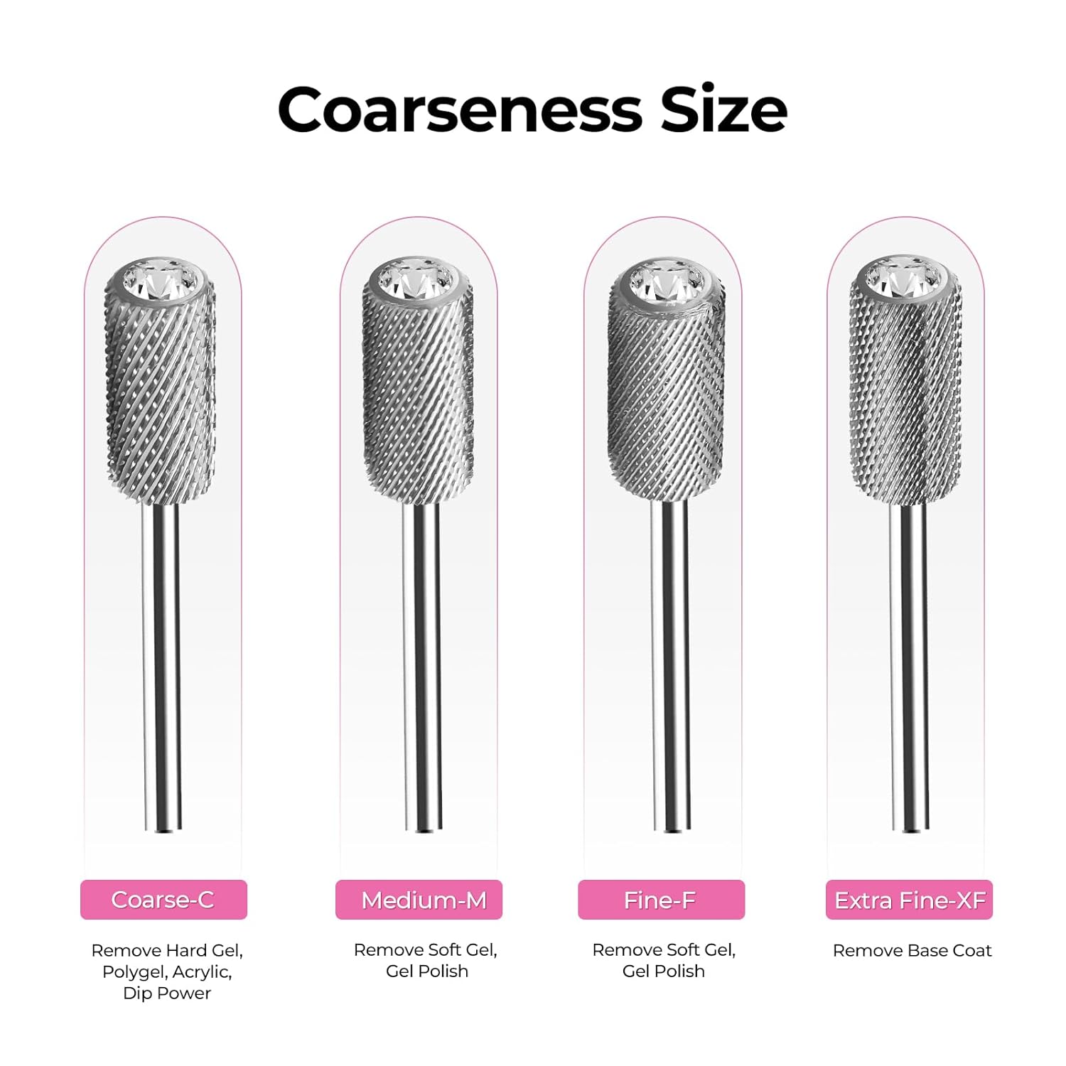 Lavinda Brocas de uñas con parte superior de cristal, brocas de carburo de barril grande de 332 pulgadas, adecuadas para manicura, pedicura,