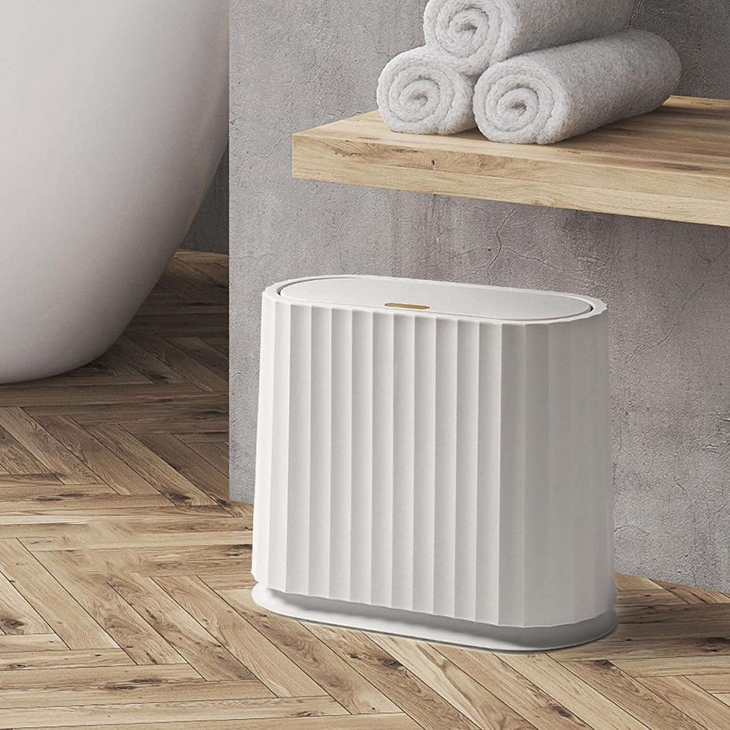 Aupekro Basurero de baño con tapa, bote de basura delgado de 2.6 galones con ruedas, papelera rectangular de plástico para sala de estar, cocina,