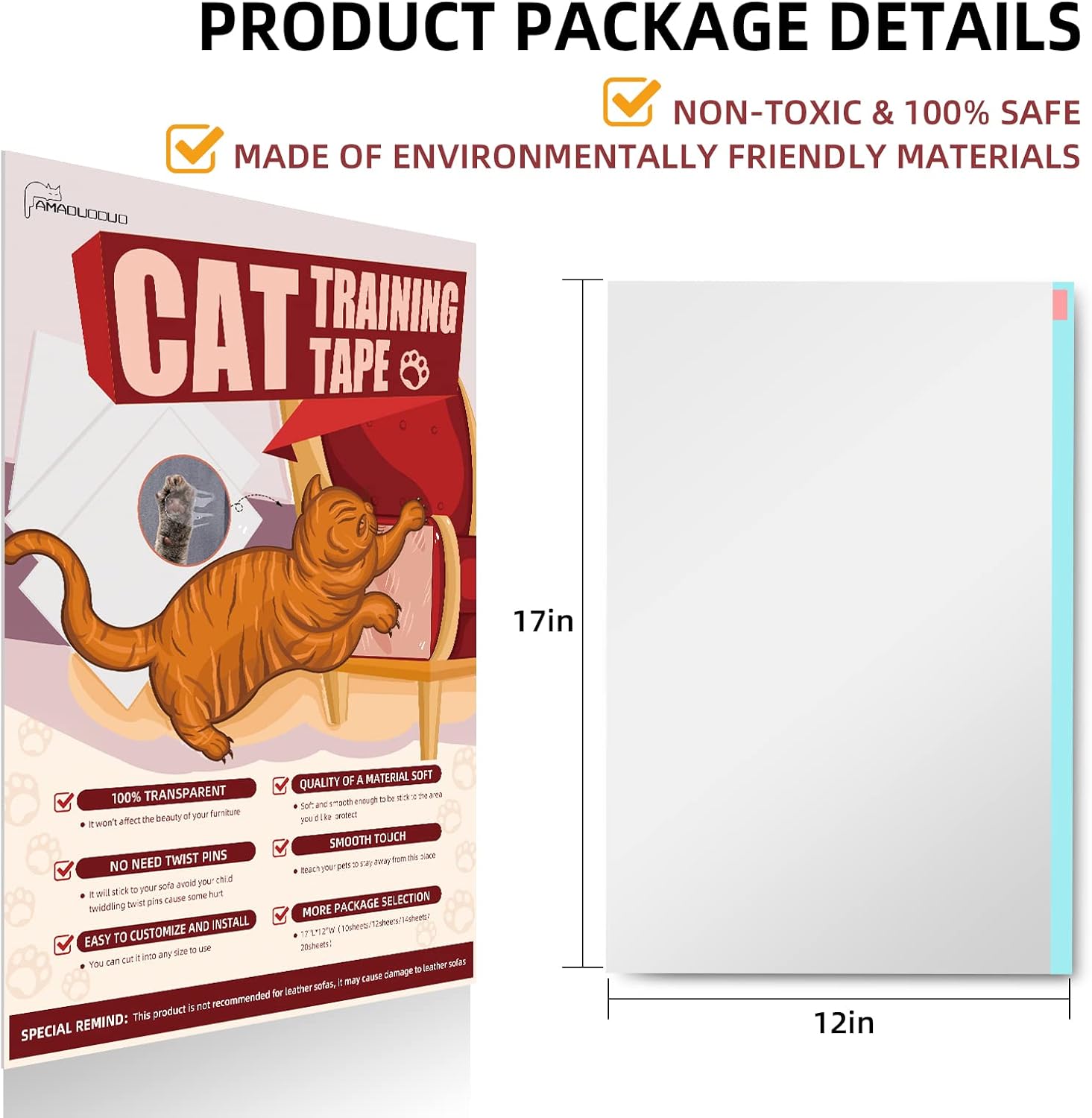 Cinta disuasoria para gatos  Cinta adhesiva antiarañazos de doble cara para muebles de gatos  Cinta de entrenamiento para gatos  Protector de sofá