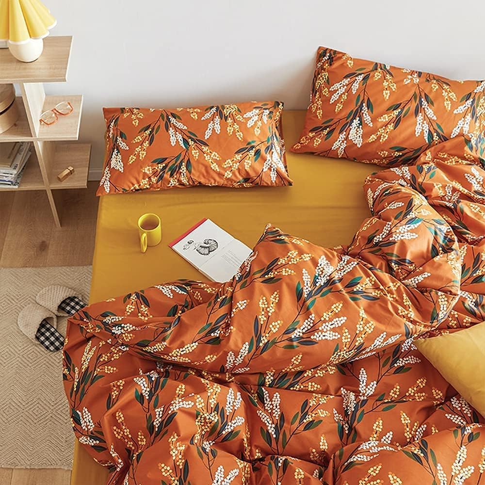 Wellboo – Juego de edredón floral bohemio, tamaño Queen, ropa de cama botánica de calabaza, edredones de algodón para mujeres y niñas, manta