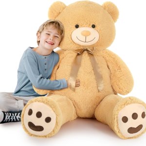 Tezituor Oso de peluche gigante de 5 pies de alto, gran oso de peluche marrón claro, gran oso de peluche de tamaño real, regalo en cumpleaños, día Tezituor Oso de peluche gigante de 5 pies de alto, gran oso de peluche marrón claro, gran oso de peluche de tamaño real, regalo en cumpleaños, día