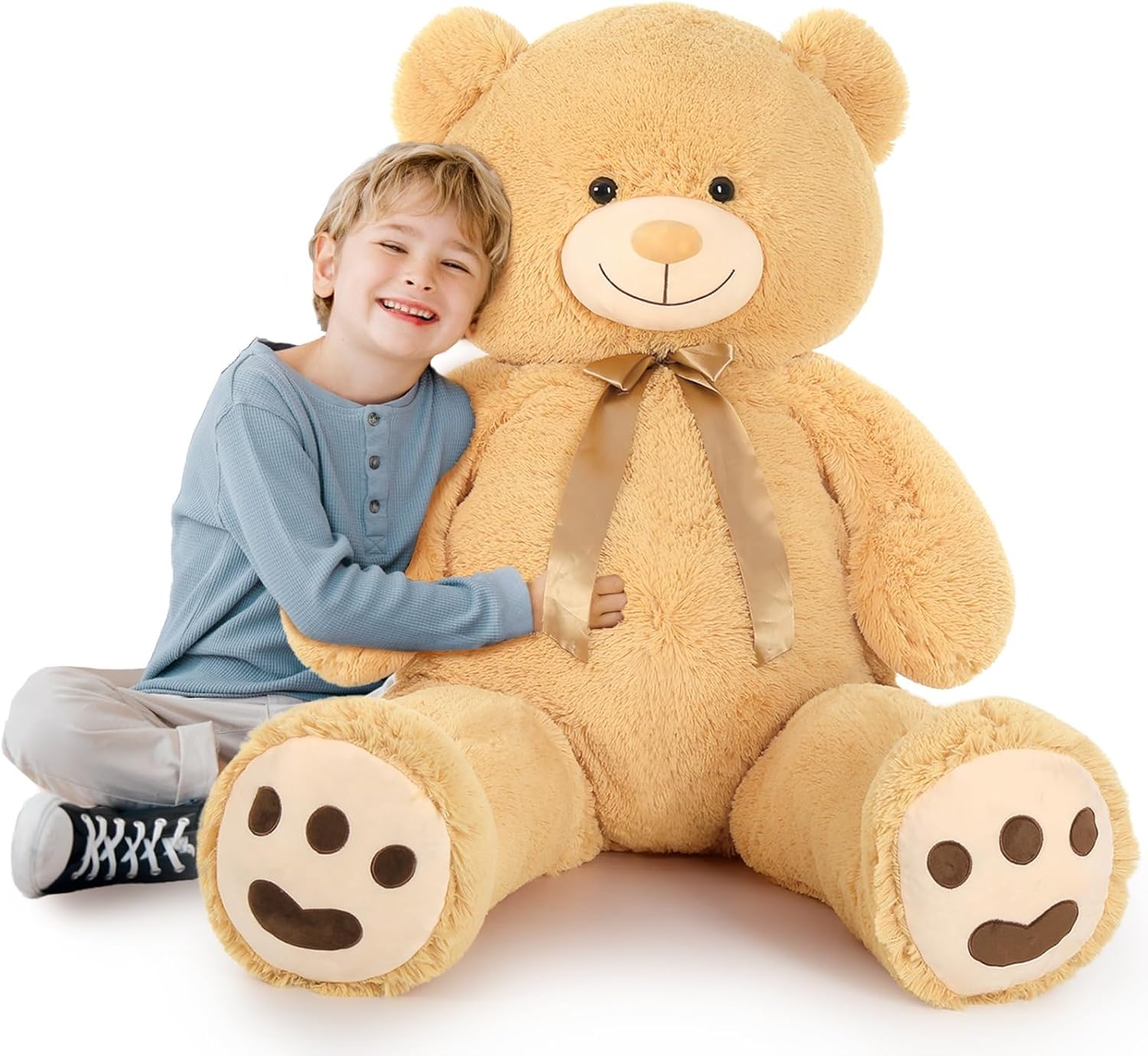 Tezituor Oso de peluche gigante de 5 pies de alto, gran oso de peluche marrón claro, gran oso de peluche de tamaño real, regalo en cumpleaños, día