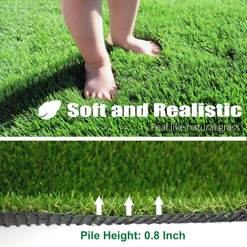 Césped artificial de 5 x 8 pies, 0.8 pulgadas de grosor, alfombra de césped sintético realista de altura suave para exteriores, mascotas, perros,
