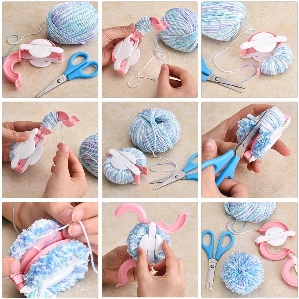 Máquina para hacer pompones, 4 tamaños para tejer bolas de pelusa, agujas, manualidades, manualidades, juego de herramientas de lana, decoración + 1