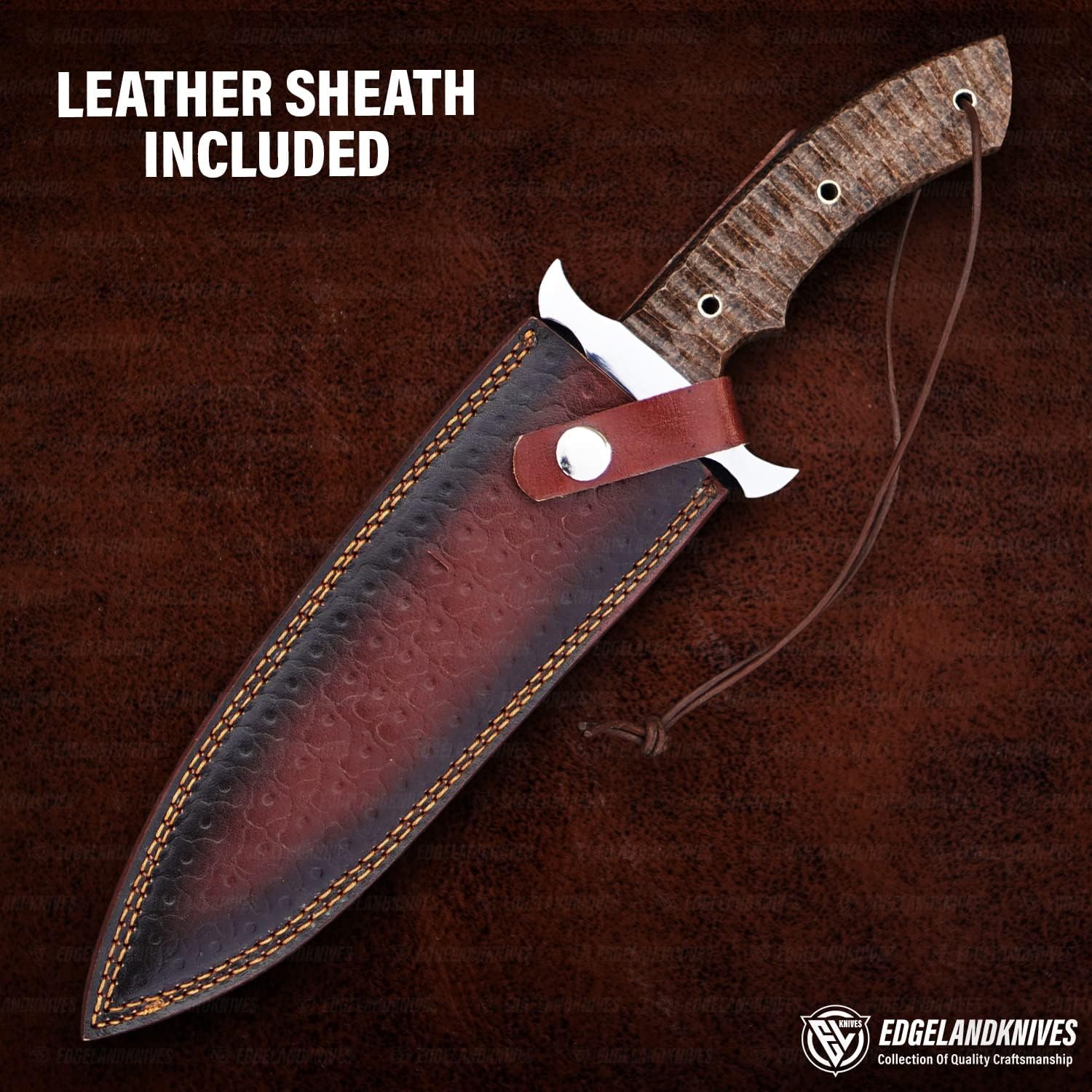 Cuchillo Bowie grande con funda de 13.5 pulgadas, cuchillo Bowie de acero inoxidable D2 pulido espejo – Cuchillo Bowie personalizado afilado para