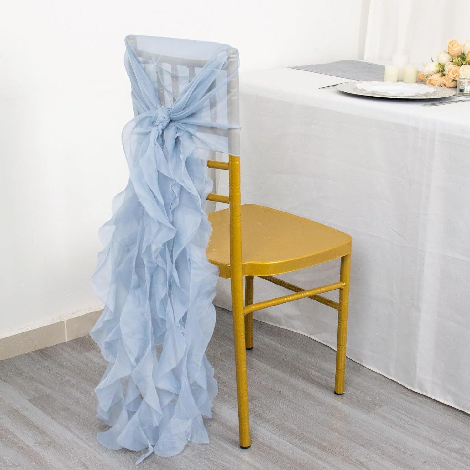 Efavormart – Faja de silla rizada de gasa azul polvoriento