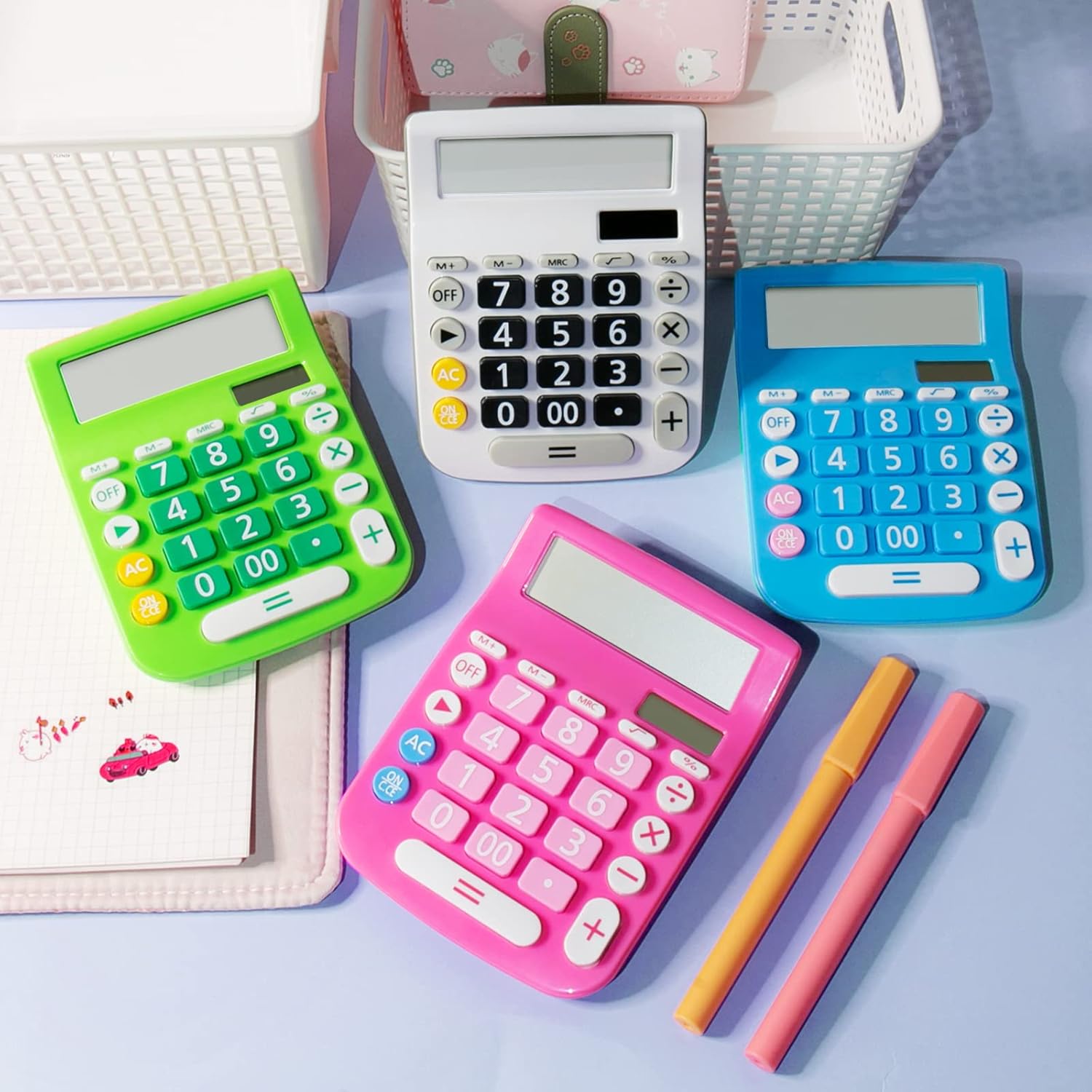 Calculadoras de escritorio, botón grande de pantalla grande, energía solar y de batería dual, 12 dígitos pequeña calculadora funcional básica
