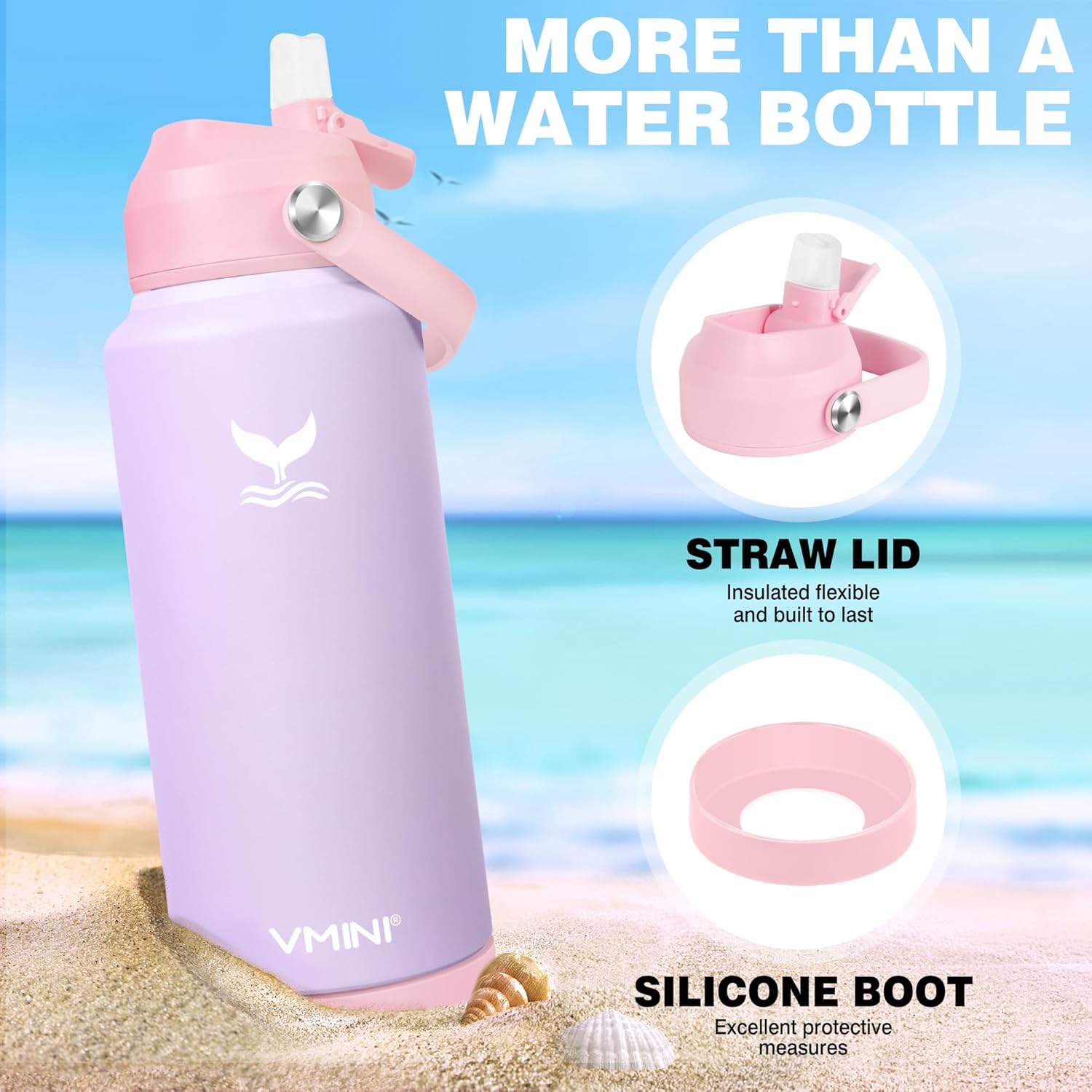 Botella de agua, botella de agua aislada con popote y bota, botella de agua de acero inoxidable para deportes y viajes, termo aislado para hombres,