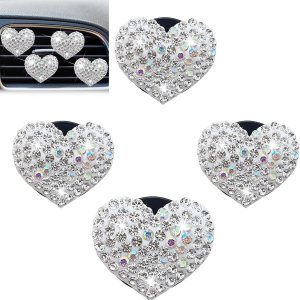 4 clips de salida de aire acondicionado de automóvil, 1.07 x 1.07 pulgadas, en forma de corazón con clip de ventilación de diamantes de imitación, 4 clips de salida de aire acondicionado de automóvil, 1.07 x 1.07 pulgadas, en forma de corazón con clip de ventilación de diamantes de imitación,