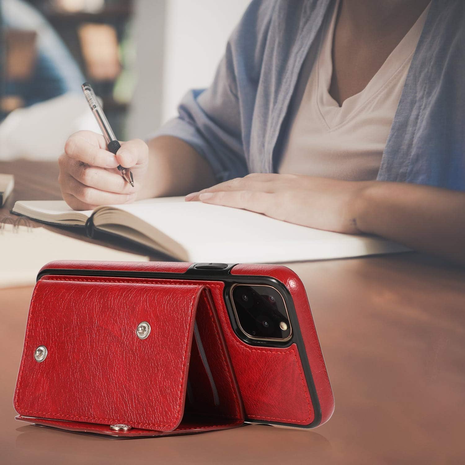 LUVI Funda con tarjetero para iPhone 11 Pro con correa para el cuello, cadena cruzada, correa de muñeca, funda protectora con ranura para tarjeta de