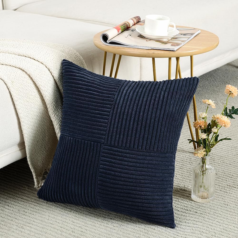 Fancy Homi Paquete de 2 fundas de almohada decorativas color azul marino de 20 x 20 pulgadas para sala de estar, sofá, cama, sofá, rústico, estilo