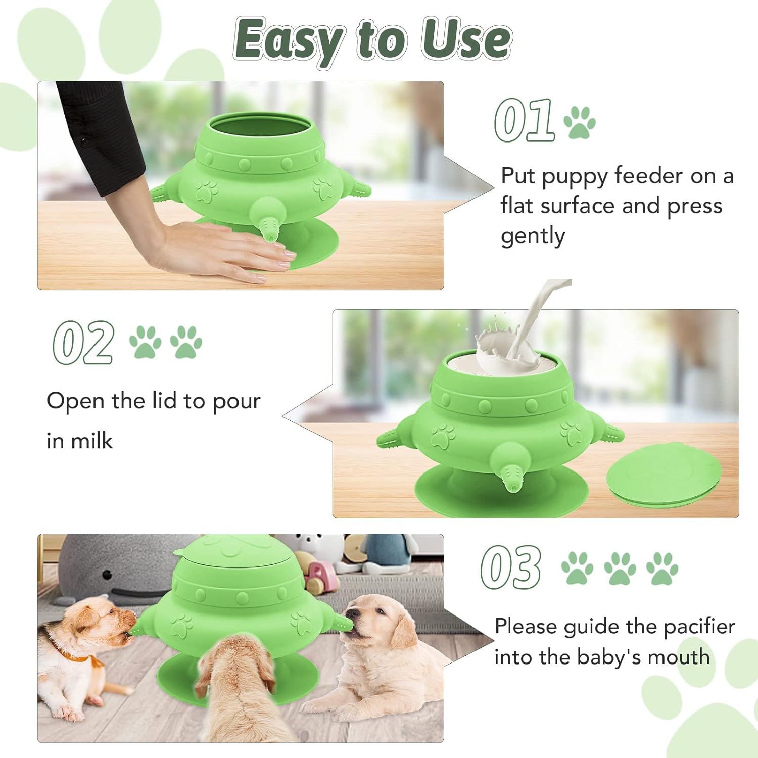 Comedero para cachorros para varios cachorros, 4 tetinas, alimentador de leche para cachorros, estación de lactancia de silicona para cachorros, 8.1