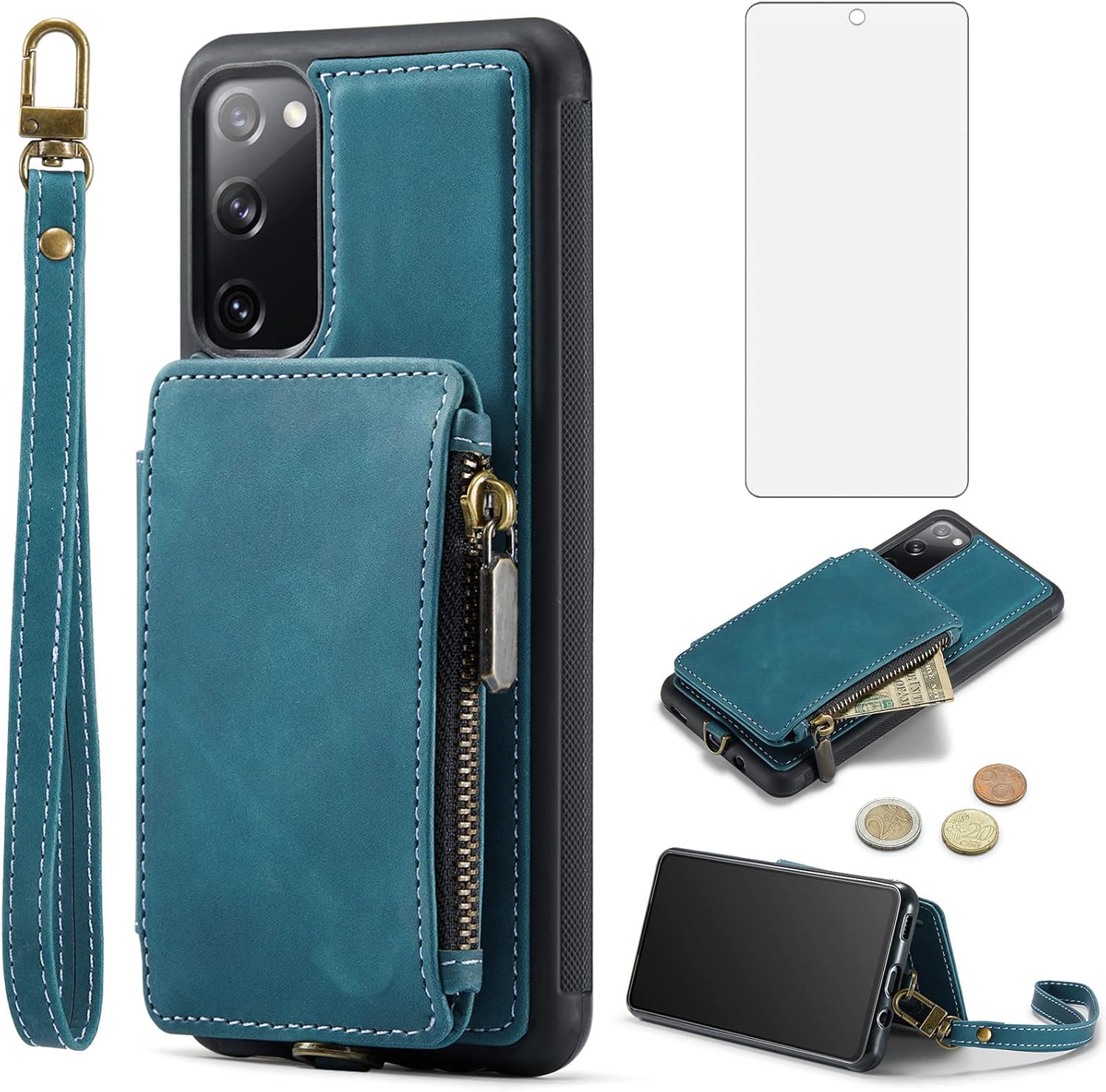 Asuwish Funda de teléfono para Samsung Galaxy S20 FE Gaxaly S 20 FE 5G UW 6.5 pulgadas Funda tipo cartera con protector de pantalla y tarjetero