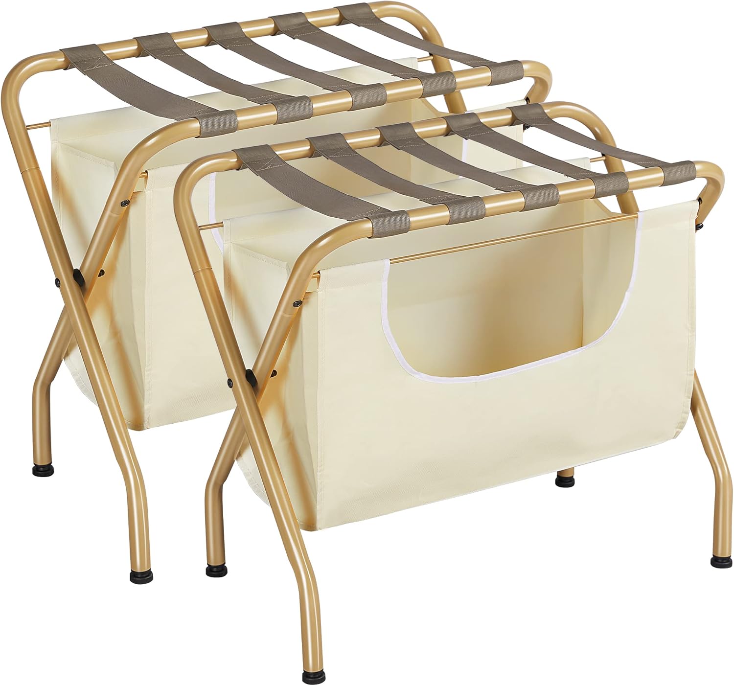 ELYKEN Paquete de 2 portaequipajes con bolsa de lavandería, soporte plegable para maleta de ahorro de espacio para habitación de huéspedes, estante