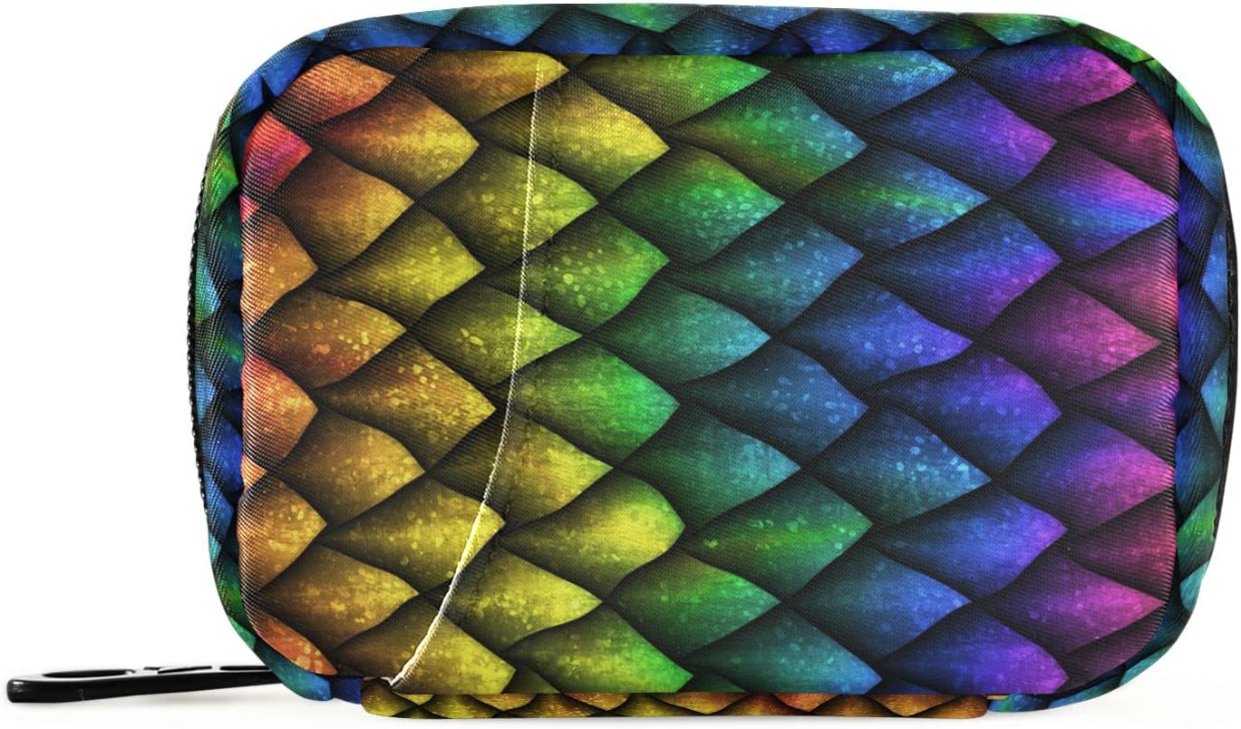 Pastillero Dragon Scales de piel de arco iris, 7 días, organizador de píldoras de viaje, bolsa organizadora de medicamentos, dispensador compacto