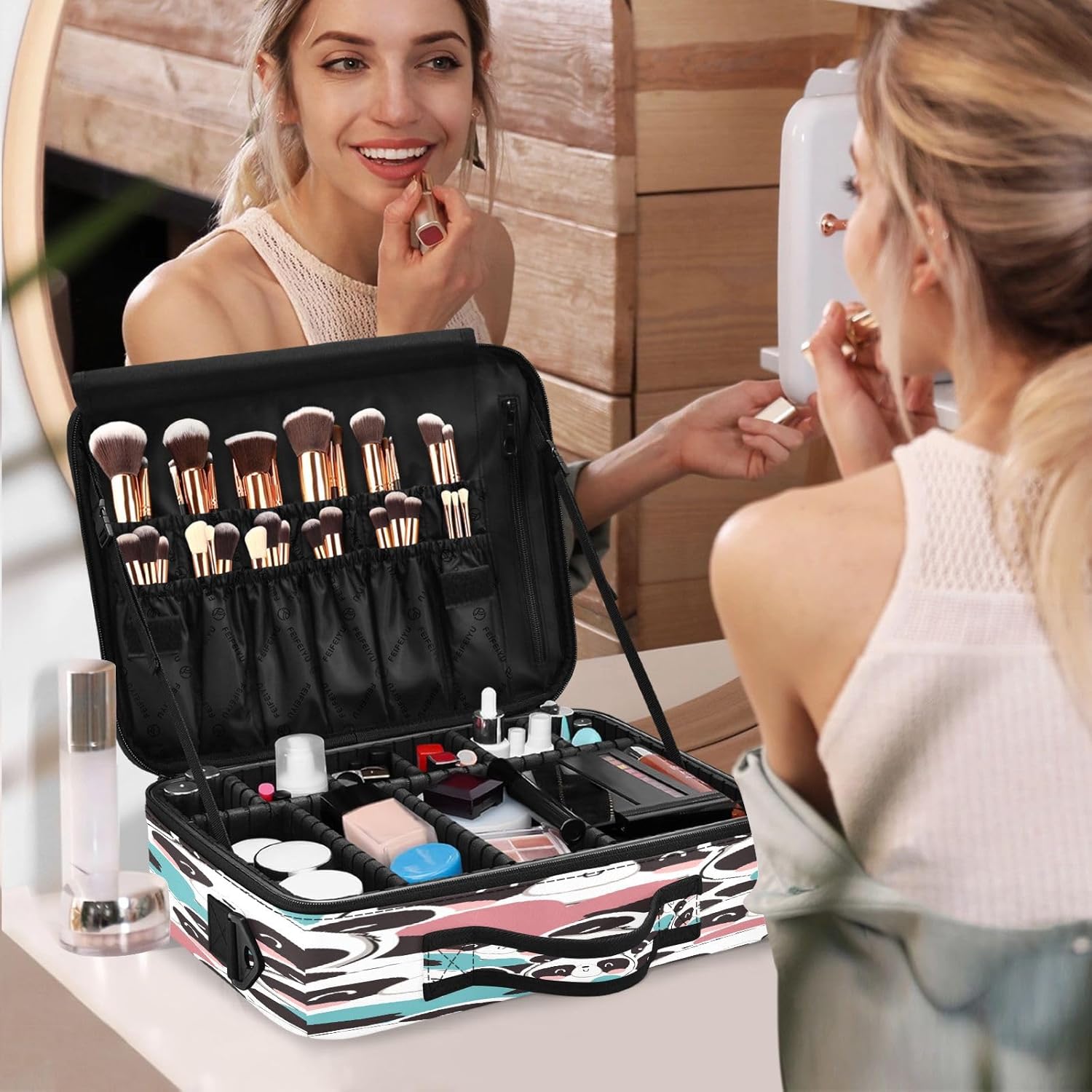 Dibujos animados lindo Panda Head Colorido bolsa de maquillaje grande cosmético neceser de viaje bolsas de maquillaje bolsa de maquillaje cosmética