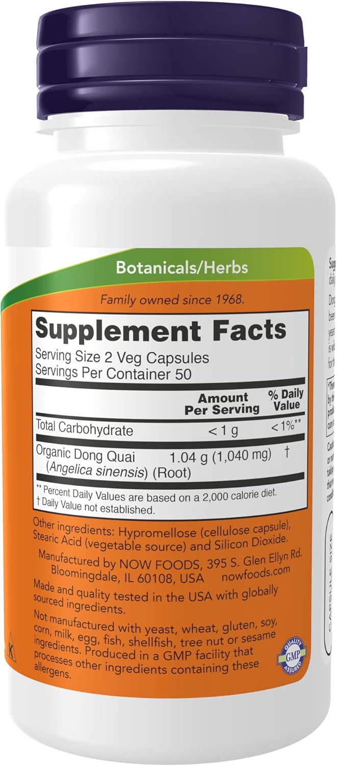 NOW Suplementos, Dong Quai (Angelica sinensis) 520 mg, Apoyo Femenino*, 100 Cápsulas Vegetales (Paquete de 2)