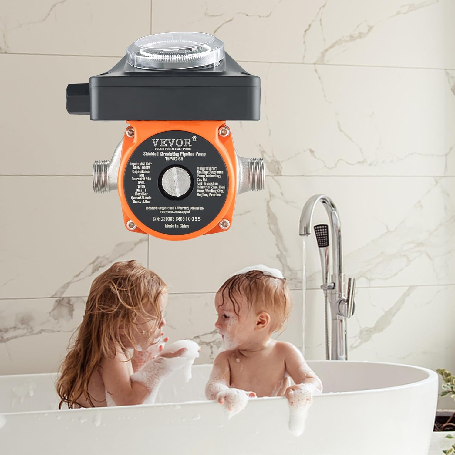 VEVOR Bomba de recirculación de agua caliente, bomba de circulación de agua de 100 W, arranque automáticocierre automático Circulación de cabeza de