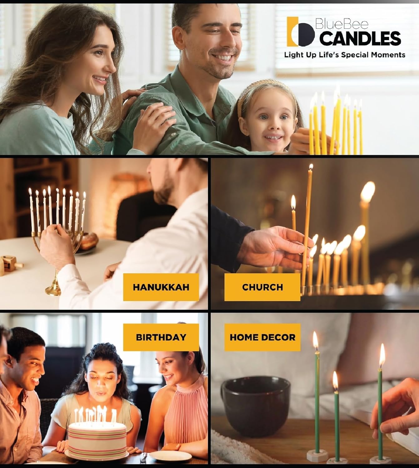 BlueBee – Velas de cera de abeja pura a granel para el hogar, 50 velas altas y delgadas, aroma a miel, sin humo, de larga duración, totalmente