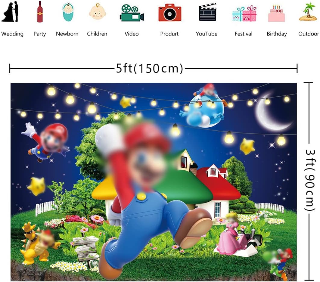 Super Bros – Telón de fondo para decoración de fiesta de revelación nocturna, pancarta con estrellas y puntos de estrellas, suministros para fiestas