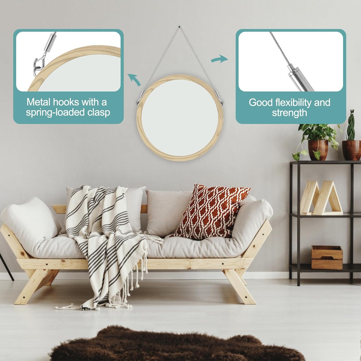 2 cables para colgar cuadros, kit de alambre ajustable de 6.6 pies, alambre de acero inoxidable para colgar imágenes, espejos, cables sin