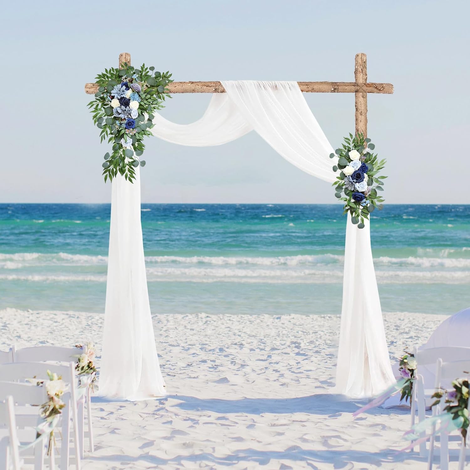 BEAYFILY Kit de flores artificiales para arco de boda, guirnalda de tela de gasa blanca para boda, decoración de boda para ceremonia, telón de fondo