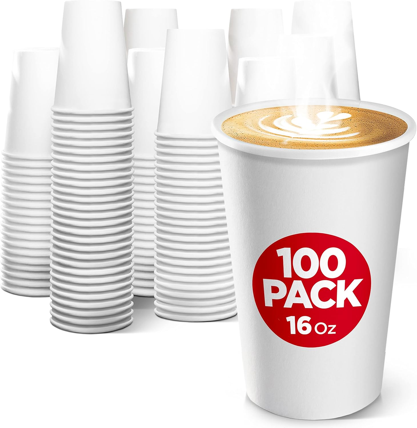 Tazas de café desechables de papel blanco, 16 onzas (paquete de 100), tazas de papel, tazas de bebidas calientes para té, chocolate caliente, agua