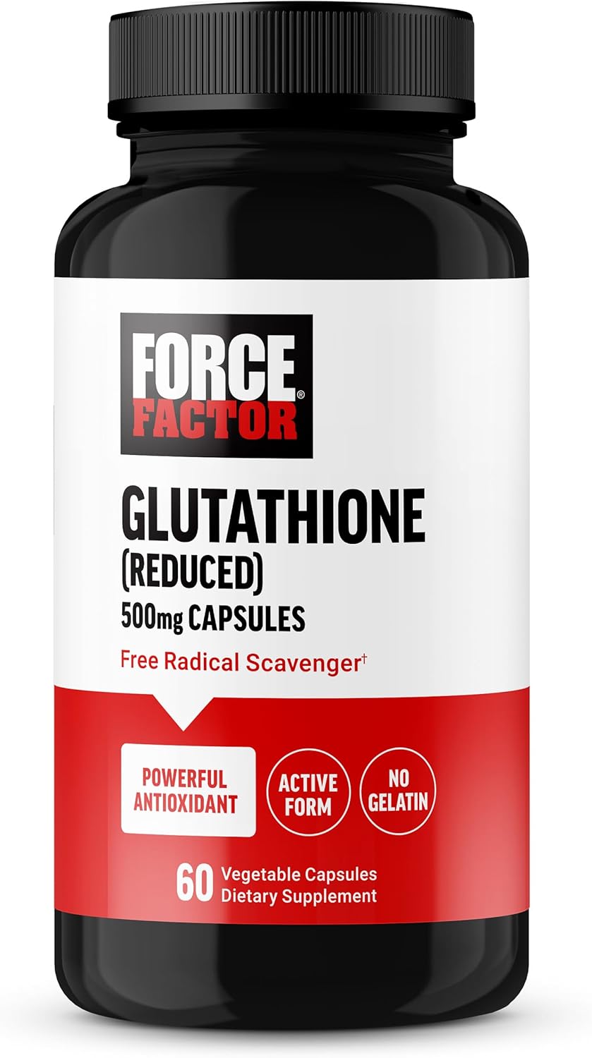 FORCE FACTOR Suplemento de glutatión, suplemento antioxidante con glutatión reducido de 500 mg para una absorción y eficacia superiores, forma