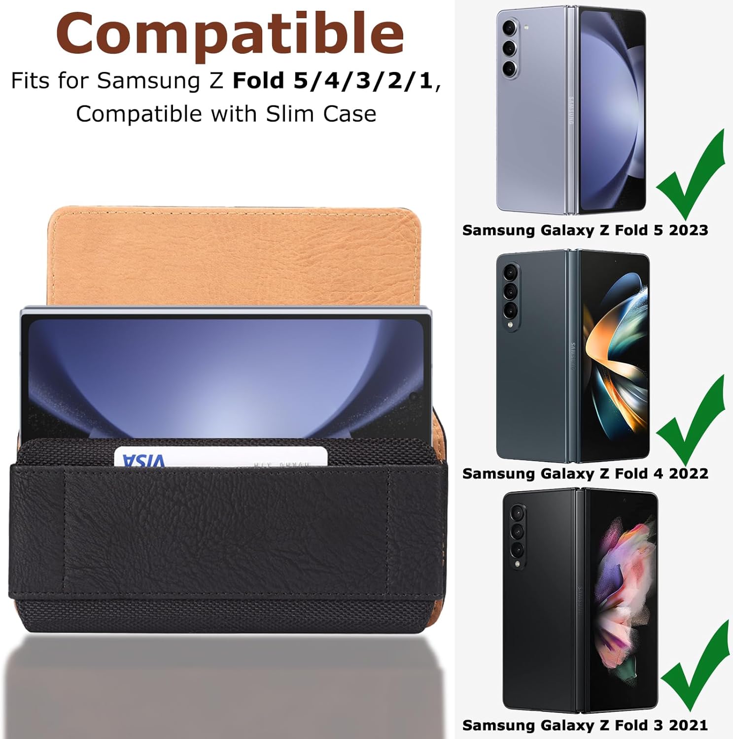 Funda para teléfono Samsung Galaxy Z Fold 5 4 3OnePlus Open 2023 con clip para cinturón y bucle de cuero, funda clásica de piel sintética Z Fold 5,