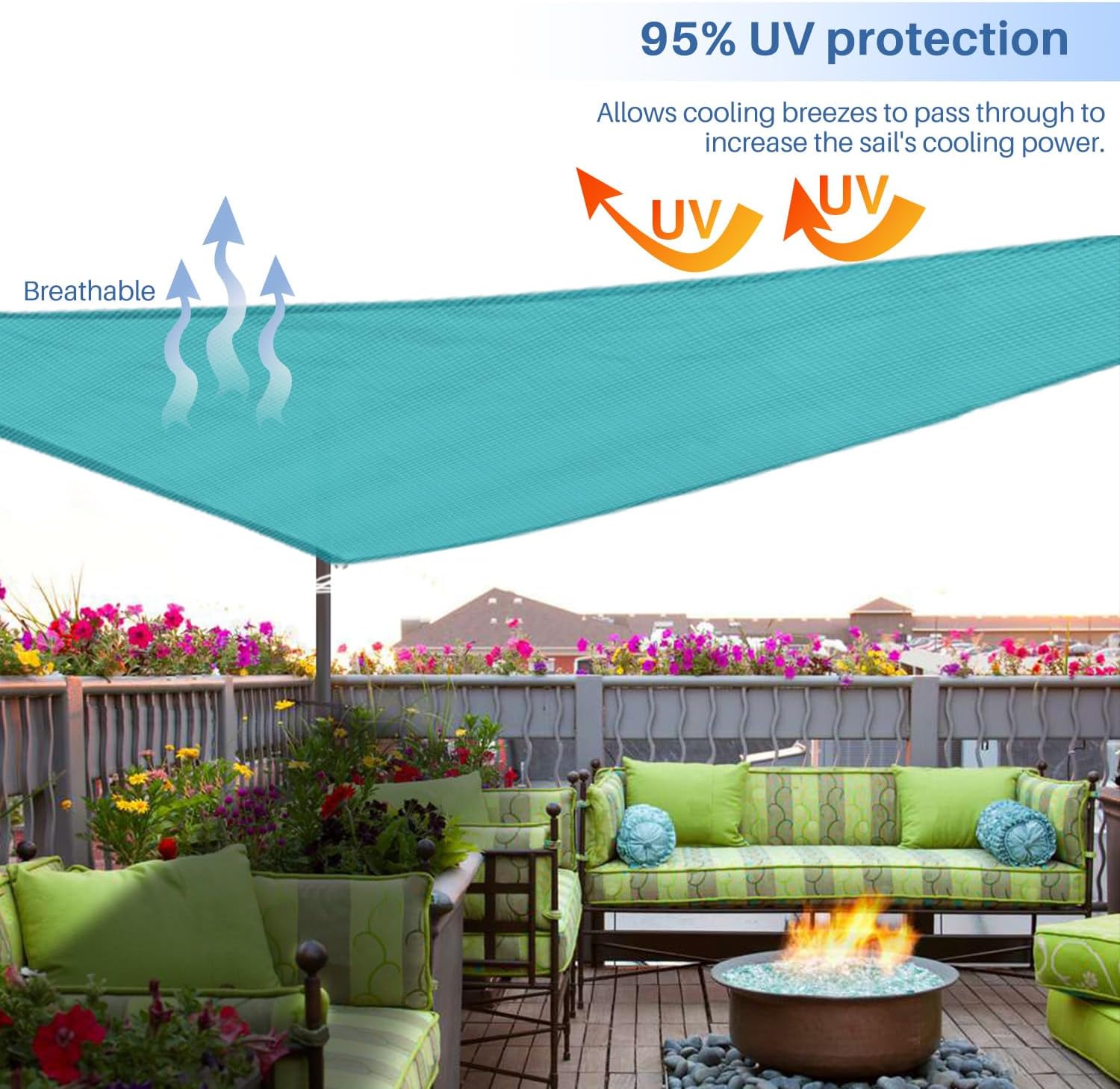 E&K Sunrise – Toldo parasol triangular de 10 x 10 x 10 pies, bloquea los rayos UV, para patio, jardín, al aire libre (turquesa)