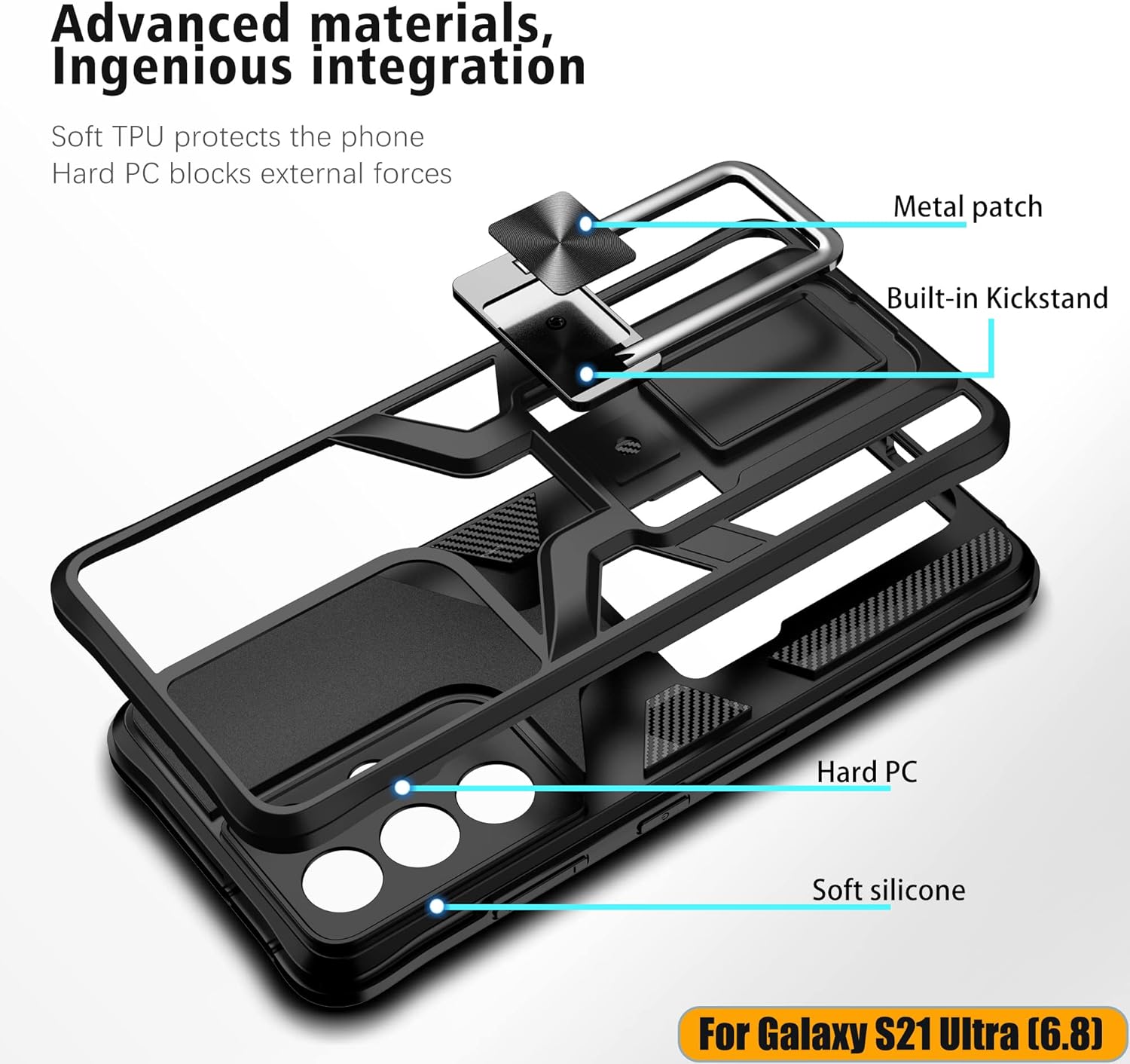 LMDAMZ Funda compatible con Samsung Galaxy S21 ultra resistente, grado militar, a prueba de golpes, doble protección (TPU+PC), funda magnética