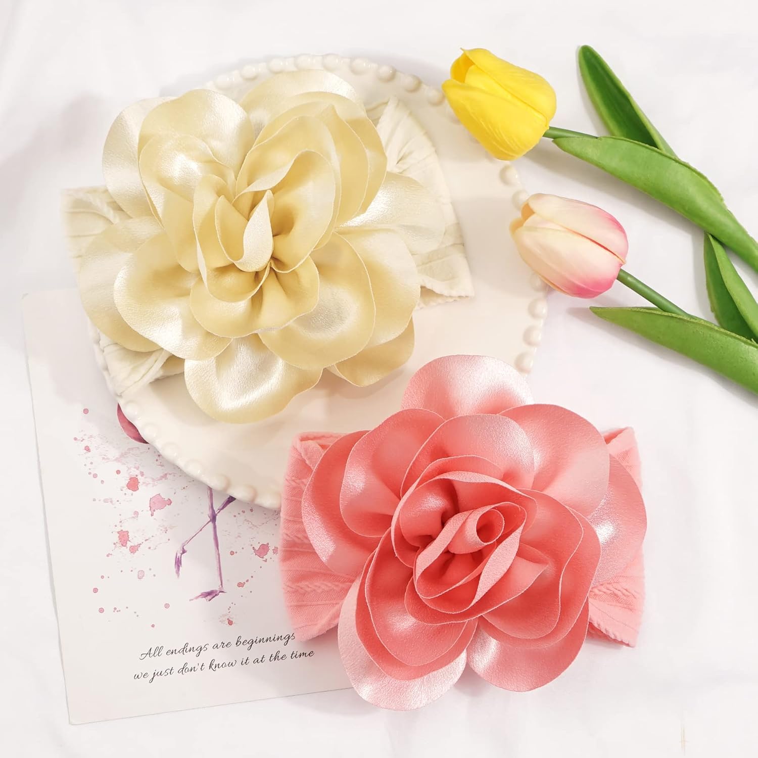 Ayesha Diademas de flores para bebés y niñas, diademas de nailon suaves y elásticas de gasa floral, accesorios para el cabello para recién nacidos,