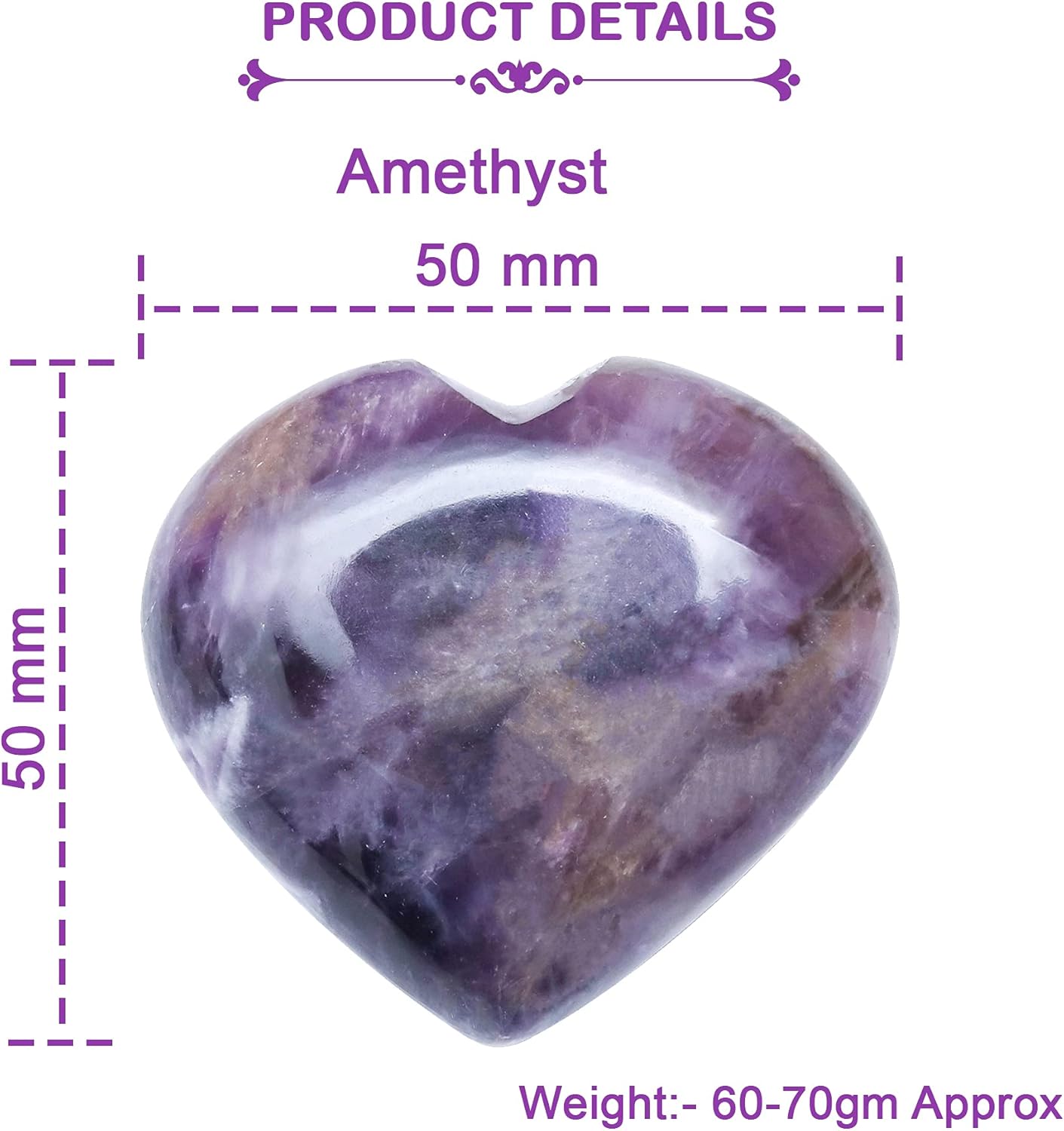 ZAICUS Piedra de corazón pulida amatista de 1.969 in, piedras de amor de corazón de bolsillo curativo de palma de cristal para colección de ropa,