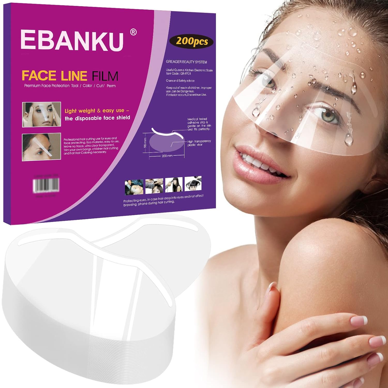EBANKU – 200 protectores faciales de ducha mejorados, visera de ducha de cejas para adultos, protectores faciales desechables de plástico para