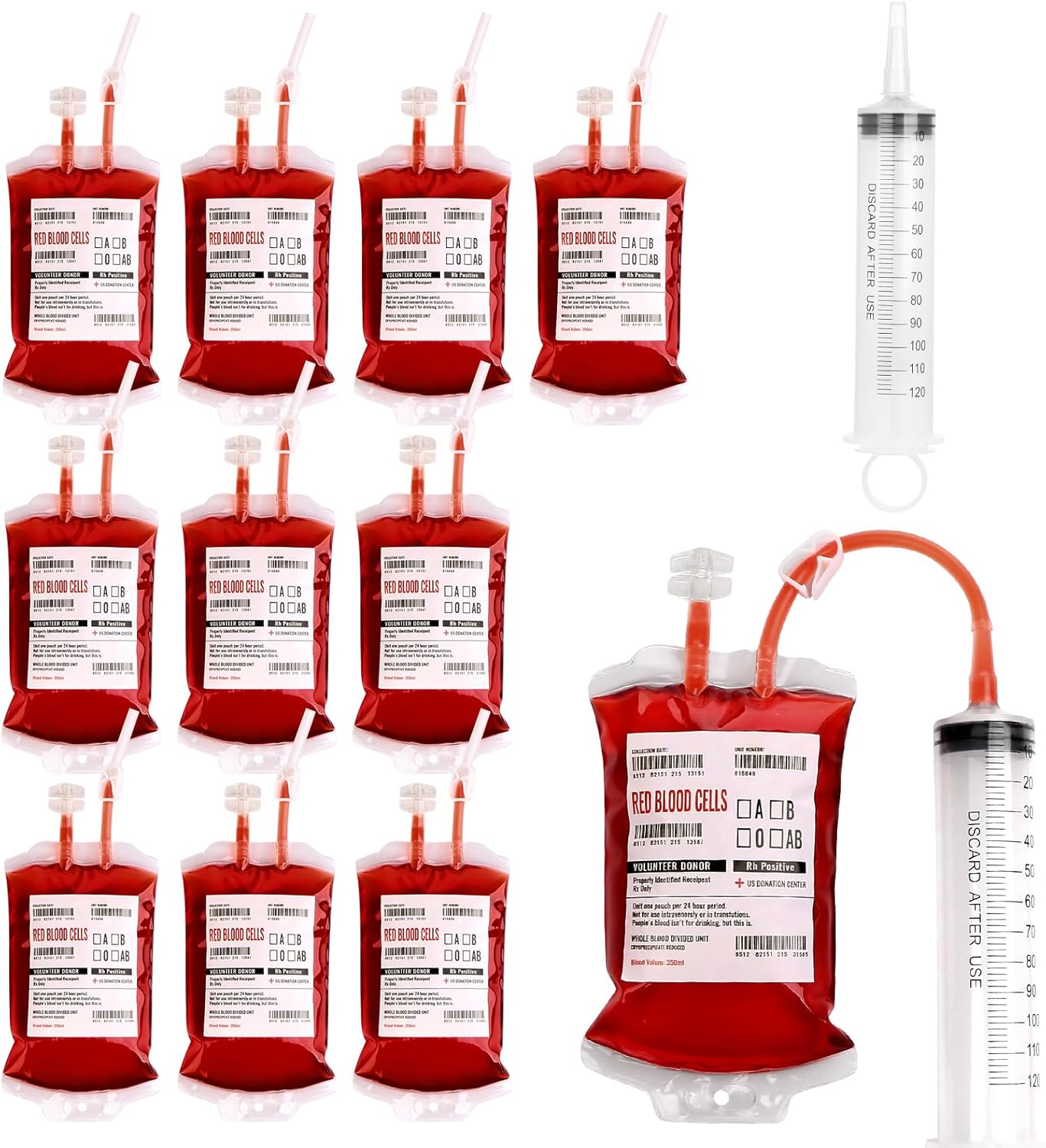 UNIMEIX Paquete de 10 bolsas de sangre de Halloween para bebidas, bolsas de bebida de sangre falsa, bolsas reutilizables para bebidas intravenosas