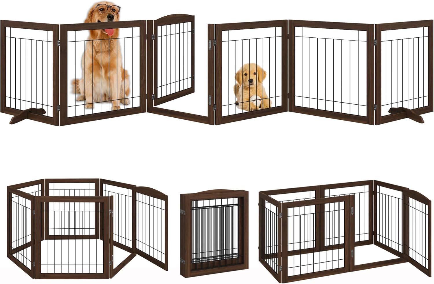 Vantas Puerta plegable para mascotas sin ensamblaje de 144 pulgadas de ancho, puerta de madera para perros de 30 pulgadas de alto con puerta de