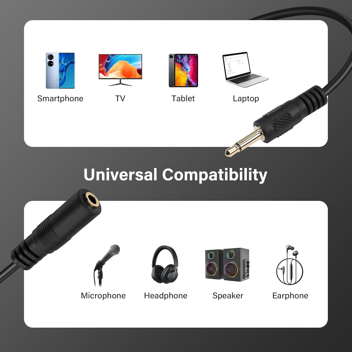 GINTOOYUN Cable de extensión de audio de 0.138 in de 0.138 in, conector macho a hembra, para automóvil, tableta, laptop, teléfonos, reproductores